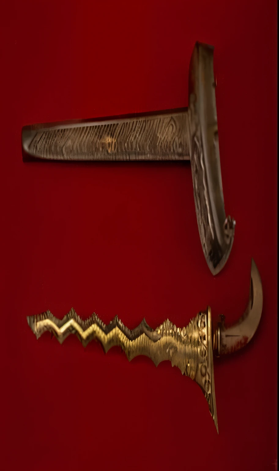 a close up of a knife and a knife holder on a red surface, of a old 17th century, of a old 16th century, of a old 18th century, large sword, dagger, arabian sword, holstering sword, rapier, chainsword in the other, broad sword, gold sword, of a 1 7 th century