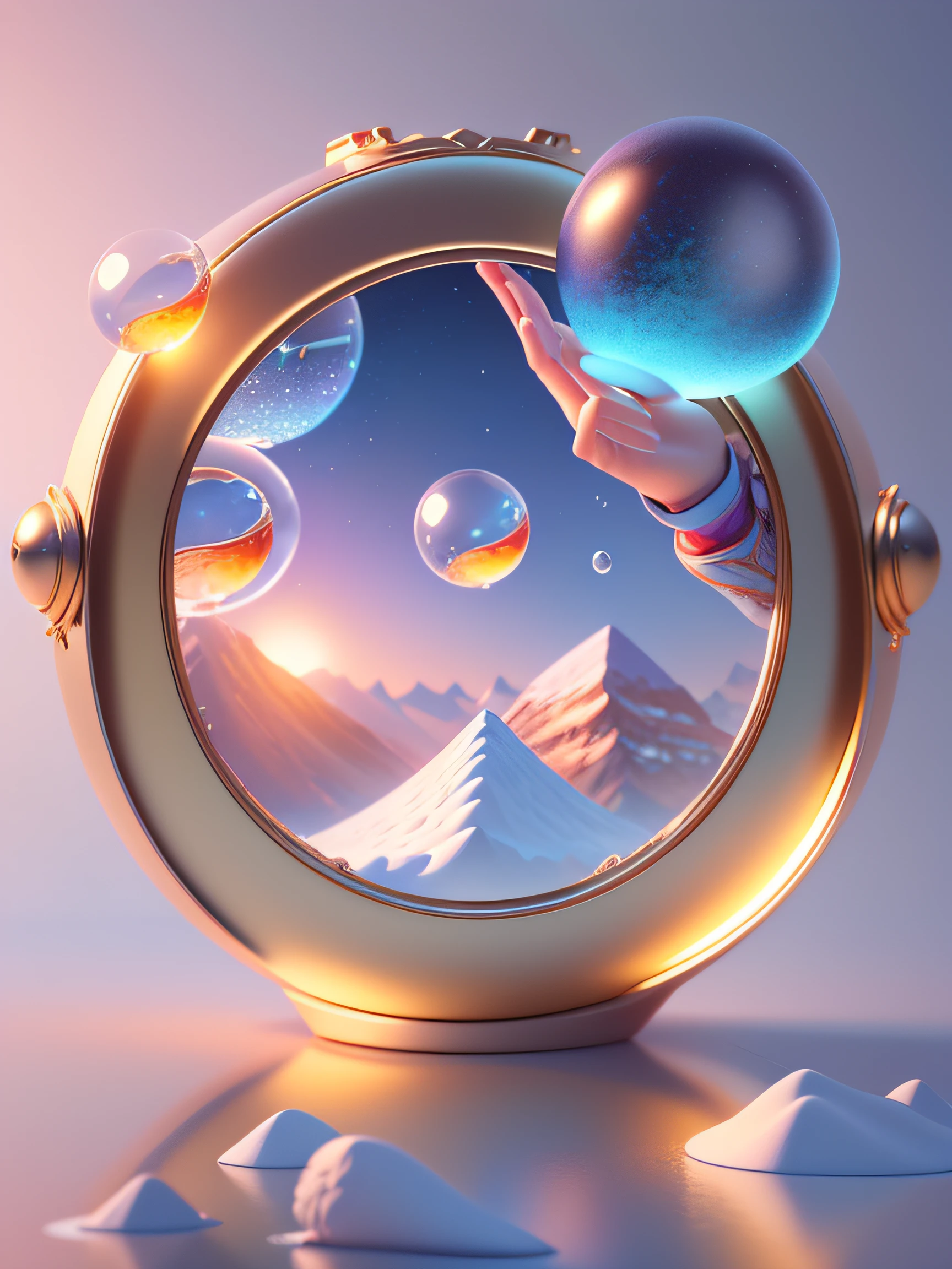 A beautiful girl holds a beer in a crystal ball,at winter season,snowflower,tmasterpiece,((Clean glass,shine:1.2,(cleanness:1.3),The sheen)),Best quality at best,( Piva :1.8),( pixar-style :1.4),(in a pub, natta, surrounded by glowing snowflakes, blooming flower, Flying fireflies, bonfires)(ultra - detailed, Aesthetic, 美丽的构图, rich colors vivid, Volumetric soft light)4K,Reflection in the water,Water ripples are inspired by Alice in Wonderland, magia, Fairytales. unreal-engine, Rendered by Octane, cuteness render, a 3D render,Adobe Photoshop, Awesome beauty,The smile is bright, stylized 3d render, 3D rendering art,8K, beautiful digital painting,3D anime style, Ultra-detailed rendering, Planetary background,Divine Cinematic Light,Winter clothing), black hair color hair, (Bar background)