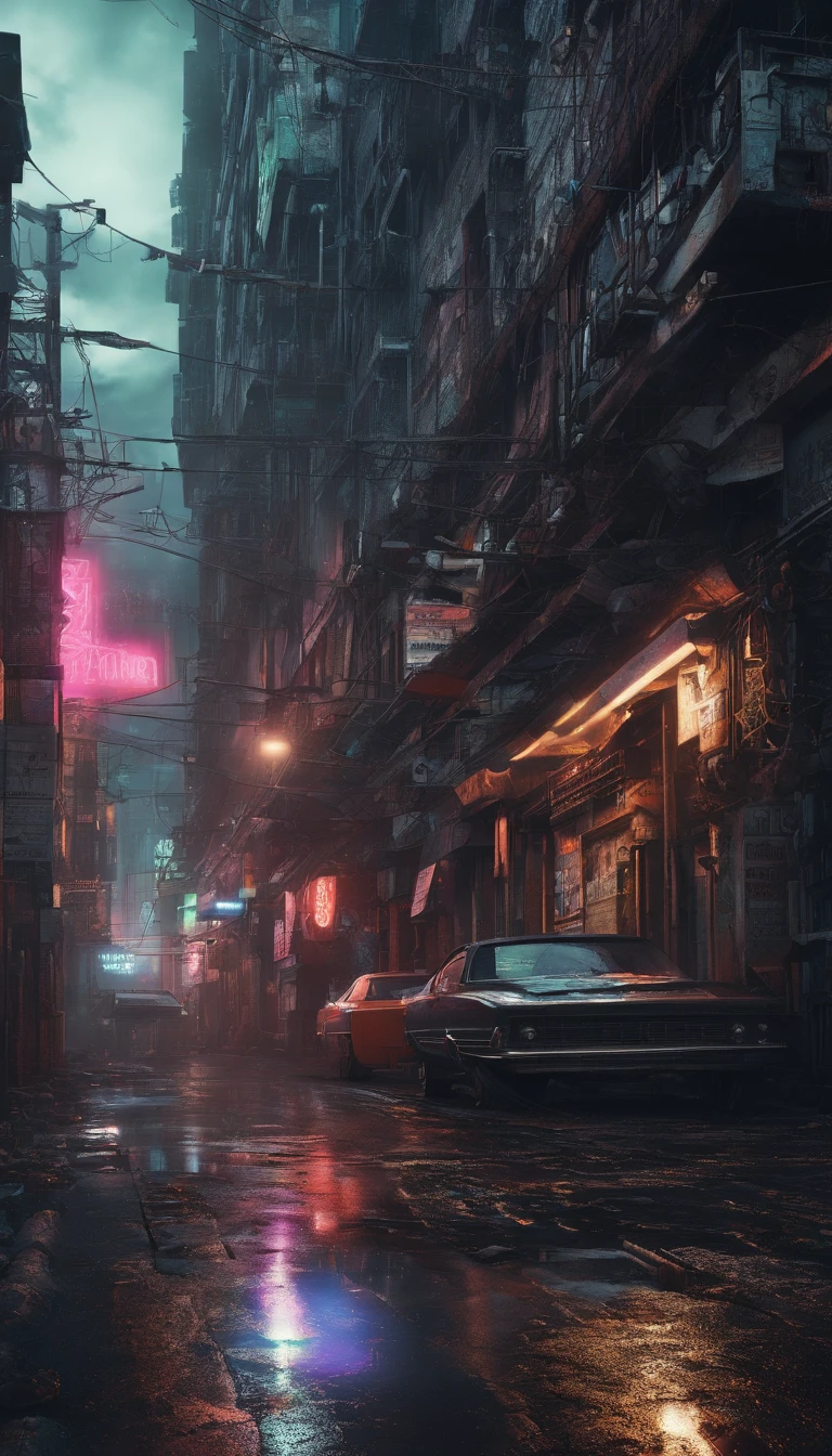 Best quality,4K,8K,A high resolution,tmasterpiece:1.2,ultra - detailed,actual,realistically:1.37,tocar,Post-apocalyptic days,cyber punk style, the city street,bustling,Under the illumination of neon lights,Gritty,dystopian,Tall structures,ae86 Truno ,futuristic building,dangerous,dark alley,heavy rain poured,heavy rain poured,Flashing street lights,illuminated signs,holographic advertisements,Reflective wet pavement,Abandoned vehicles,A smoky atmosphere,city smog,cracked concrete,wires hanging,In a bunch,rusted metal,graffiti-covered walls