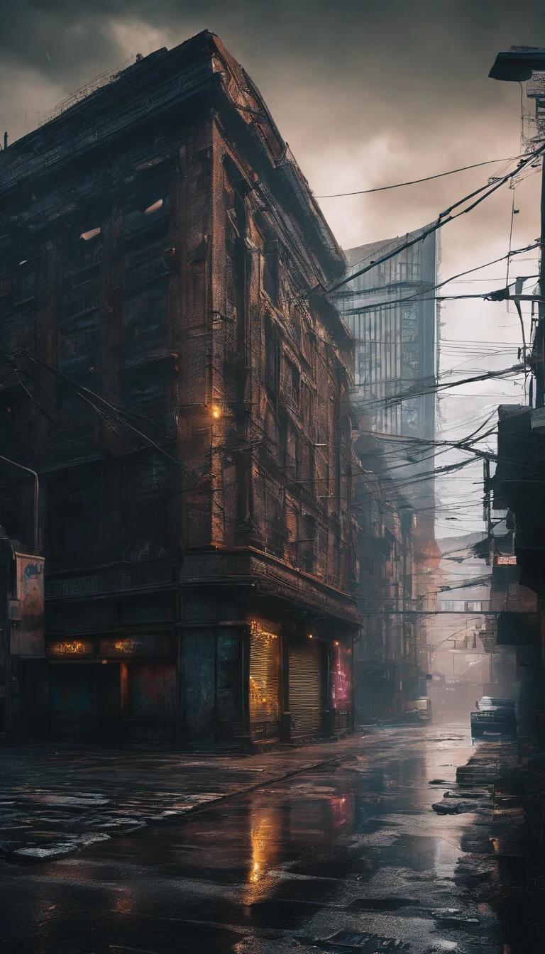 Best quality,4K,8K,A high resolution,tmasterpiece:1.2,ultra - detailed,actual,realistically:1.37,tocar,Post-apocalyptic days,cyber punk style, the city street,bustling,Under the illumination of neon lights,Gritty,dystopian,Tall structures,ae86 Truno ,futuristic building,dangerous,dark alley,heavy rain poured,heavy rain poured,Flashing street lights,illuminated signs,holographic advertisements,Reflective wet pavement,Abandoned vehicles,A smoky atmosphere,city smog,cracked concrete,wires hanging,In a bunch,rusted metal,graffiti-covered walls