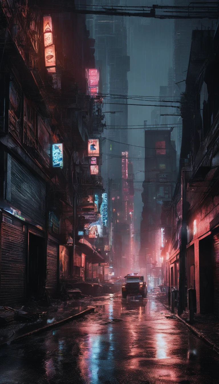 Best quality,4K,8K,A high resolution,tmasterpiece:1.2,ultra - detailed,actual,realistically:1.37,tocar,Post-apocalyptic days,cyber punk style, the city street,bustling,Under the illumination of neon lights,Gritty,dystopian,Tall structures,ae86 Truno ,futuristic building,dangerous,dark alley,heavy rain poured,heavy rain poured,Flashing street lights,illuminated signs,holographic advertisements,Reflective wet pavement,Abandoned vehicles,A smoky atmosphere,city smog,cracked concrete,wires hanging,In a bunch,rusted metal,graffiti-covered walls