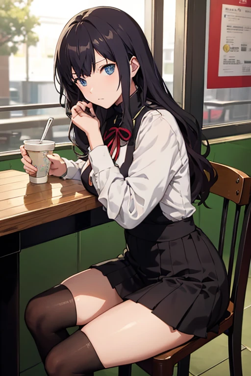 Image of a man sitting at a table holding a laptop, In a roadside cafe, sitting in a café, Tokyo anime anime scenes, people sitting at table, Madhouse Studio anime style, anime scene, sitting alone in a cafe, typical anime classroom, sitting alone in a cafe, style of madhouse anime, slice of life anime, Persona 5 Phantom Thief Style