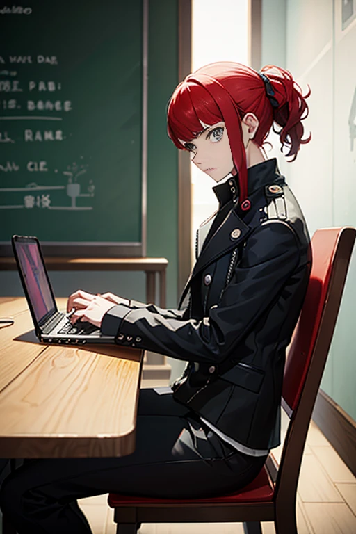 A man sitting at a table with a laptop cartoon character, in a coffee shop by the roadside, sitting inside the coffee shop, Tokyo anime anime scene, people sitting at the table, Madhouse Studio anime style, anime scene, sitting alone in the coffee shop, typical anime classroom, sitting alone in the coffee shop, insane asylum anime style, slice of life anime, Persona 5 Phantom Thieves style