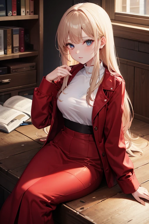 A woman in a red coat sitting with a naked dragon