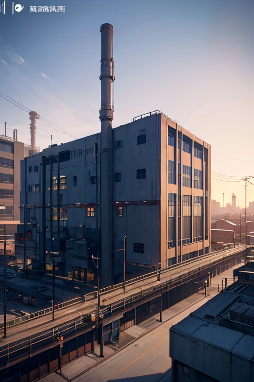 There is a building，There are a lot of windows and a lot of metal, factory background, anime scene, industrial setting, industrial factory, Screenshot of the 2012 animation, industrial setting, screenshot from the anime film, TV animation stills, Opening scene, factories and nature, industrial surrounding, Kuro anime screenshots, Madhouse Studio anime style