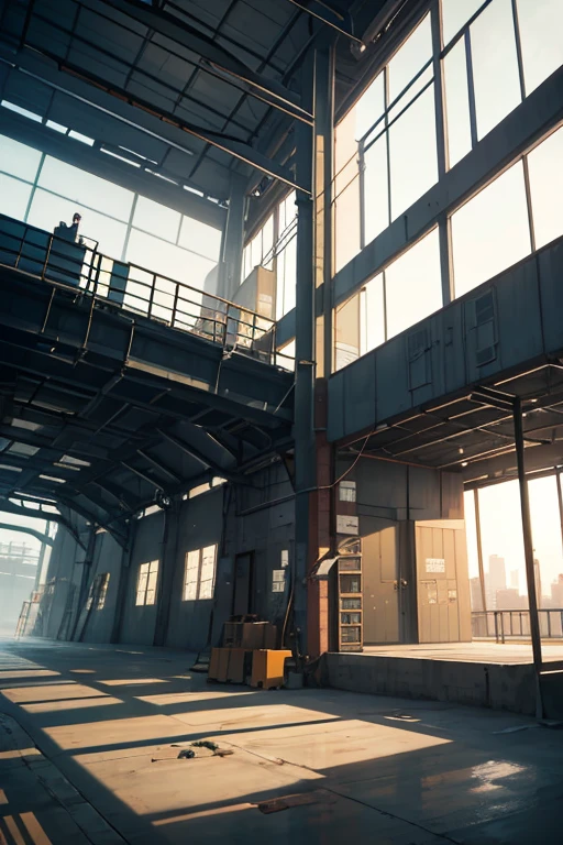There is a building,There are a lot of windows and a lot of metal, factory background, anime scene, industrial setting, industrial factory, Screenshot of the 2012 animation, industrial setting, screenshot from the anime film, TV animation stills, Opening scene, factories and nature, industrial surrounding, Kuro anime screenshots, Madhouse Studio anime style