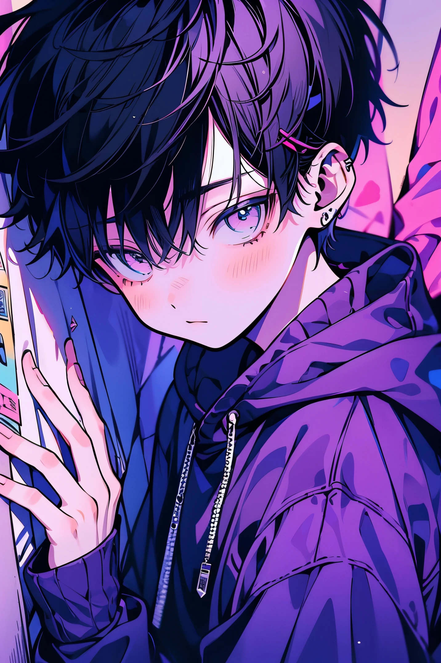 Um garoto adolescente em seu quarto escuro, com sua mente criatuva, thinking about the options of what he wants to become in the future, como escritor, desenhista