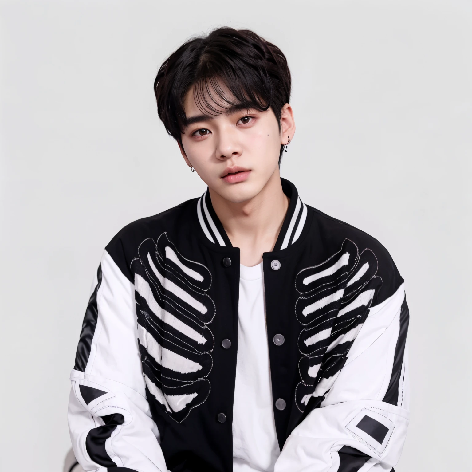 un primer plano de una persona que llevaba una chaqueta con un estampado de esqueleto, Jung Jaehyun, Blade de Drain Gang, jungkook, Hyung Tae, Kim Doyoung, Cai Xukun, Yoongi de pelo negro, Jinyoung Shin, Retrato de Jossi de Blackpink, Retrato de Kpop Idol, Hong June Hyung, Taejune Kim, Ulzzang masculino