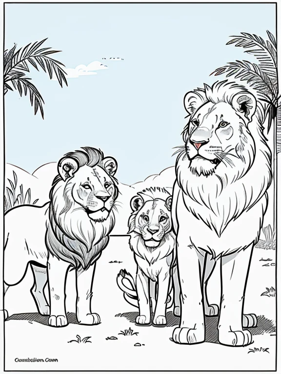 Lion family Cartoon for coloring book