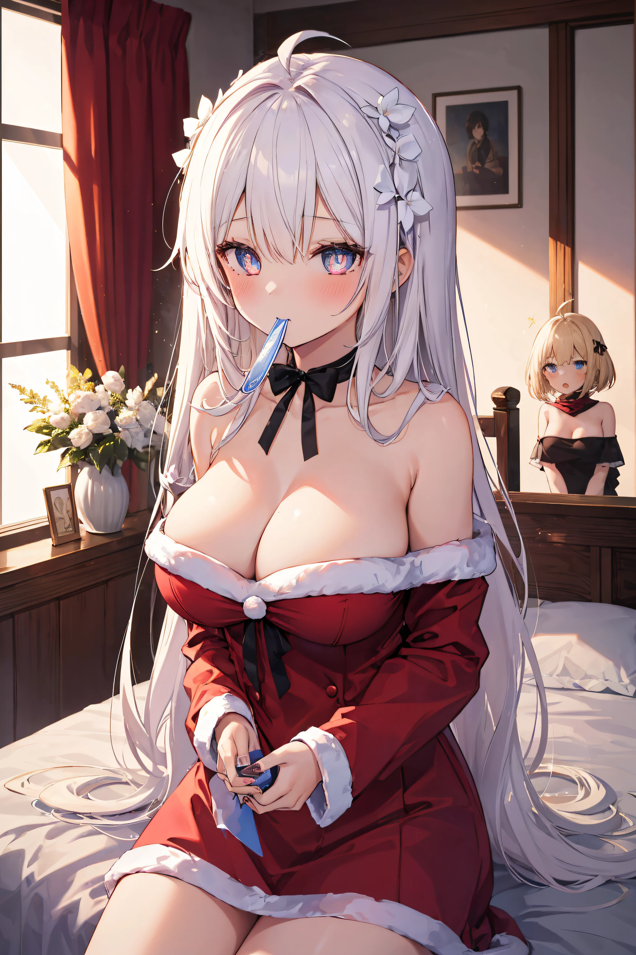 ((((2filles))), cheveux longs, Couleur, detailled eyes, Sparkling pupils), grosse poitrine, clivage, christmas, Vêtements du Père christmas, Decoration of Father christmas in the trees, dans la chambre, decoration of christmas, dans le lit, de retour sur le lit, Bouche avoir une sexual activity with a deuxième fille, chaud, Adolescentes), coucher de soleil, Lens rash abuse, aberration chromatique, High detail, Anime, romantisme, op art, profondeur de champ, Flou de mouvement, glowing light, grain du film, UHD, retina, Precise, Masterpiece, anatomiquement correct, textured skin, super detail, High Details, High quality, award winning, Best quality, high resolucion, 16k