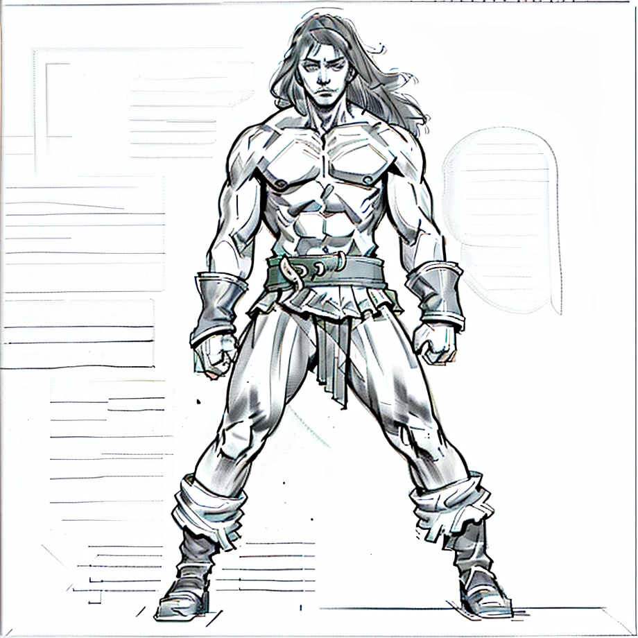 human male, conan the barbarian, ((solo)), dark face, monochrome, no background_with a pure white background, simple background, black and white art sketch