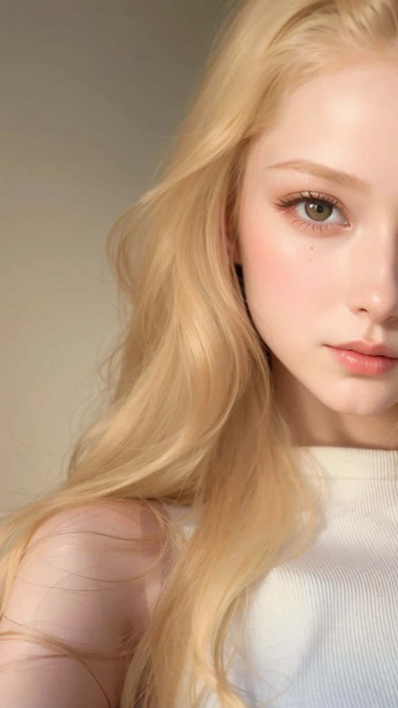 mulher loira com cabelos longos e delineador amarelo posando para uma foto, kawaii retrato realista, inspirado em Yanjun Cheng, Realistic. Cheng Yi, hiper-realista , estilo de arte realista, estilo de arte realista, Arte no estilo de Guweiz, 🤤 retrato da menina, pale fair skin!!, pintura digital suave, soft pale golden skin, No estilo de arte de Bowater