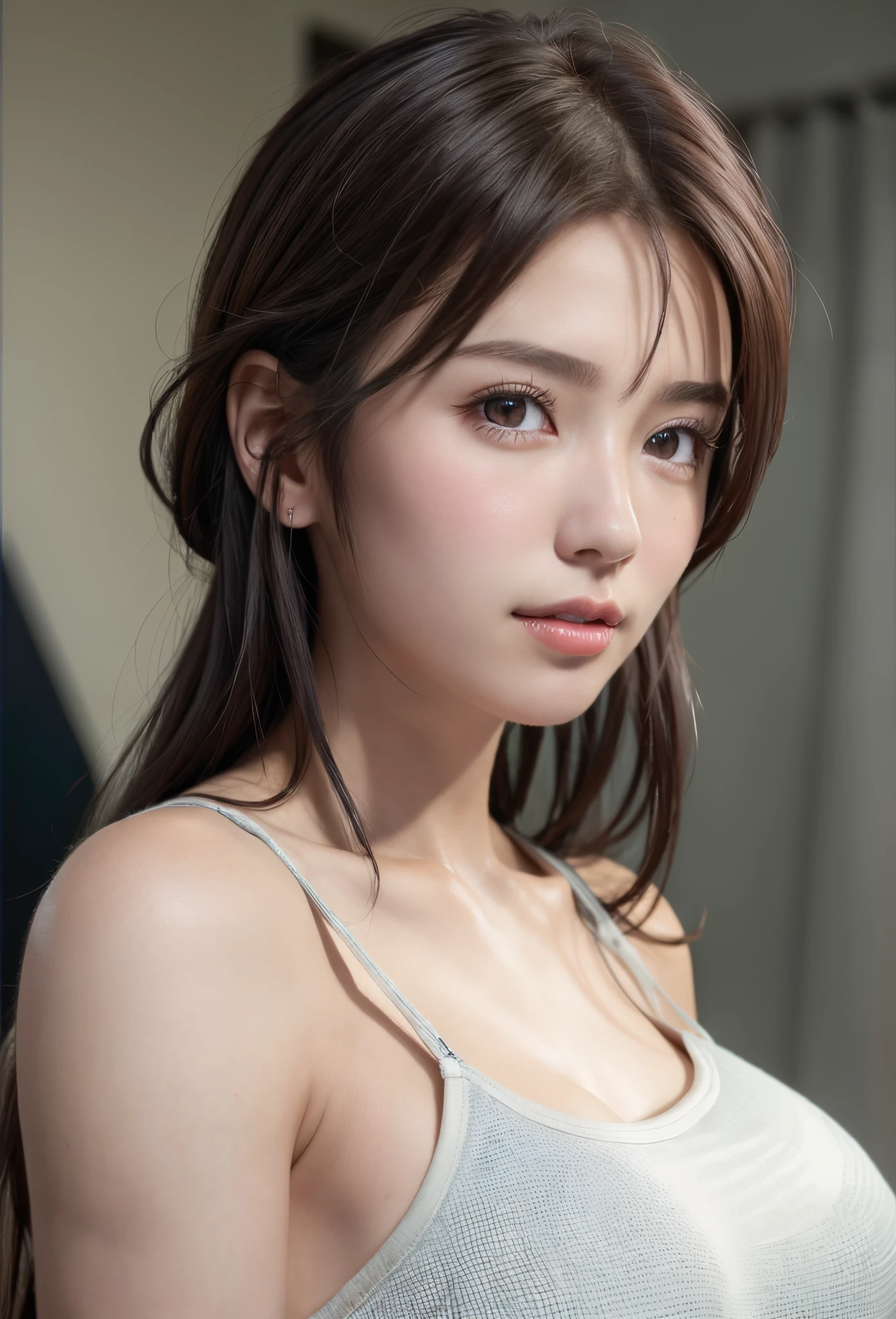 (8K, Photorealistic, Raw photo, of the highest quality: 1.3), (1girl in), Super beautiful, (Realistic face), (boyish, Silver Color Berry Shorthair), Beautiful , Glare that captivates the viewer, Beautiful expression, Beautiful breasts, (Realistic skin), Be...