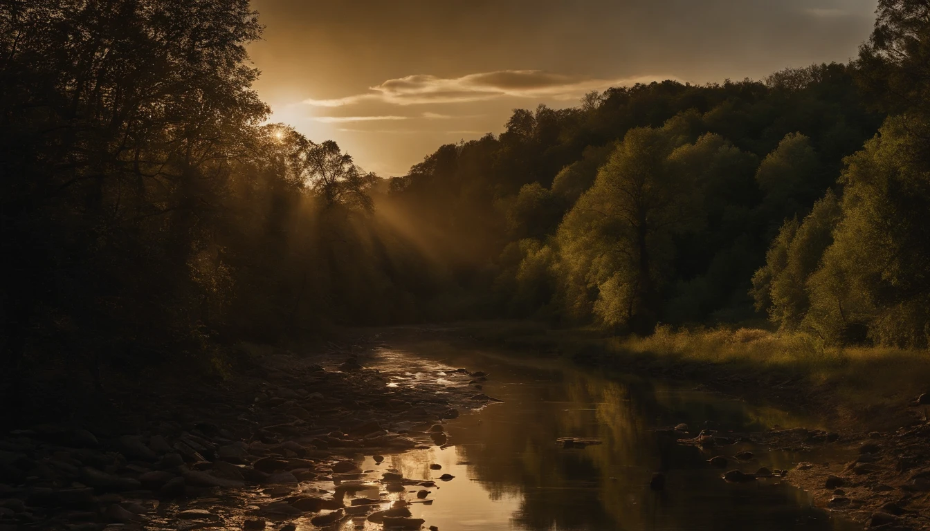 Lighting, The river becomes slow and stagnant, Loss of life, tmasterpiece, The beautiful, ultra - detailed, extremly intricate, 8k ultra high definition, Best quality at best,