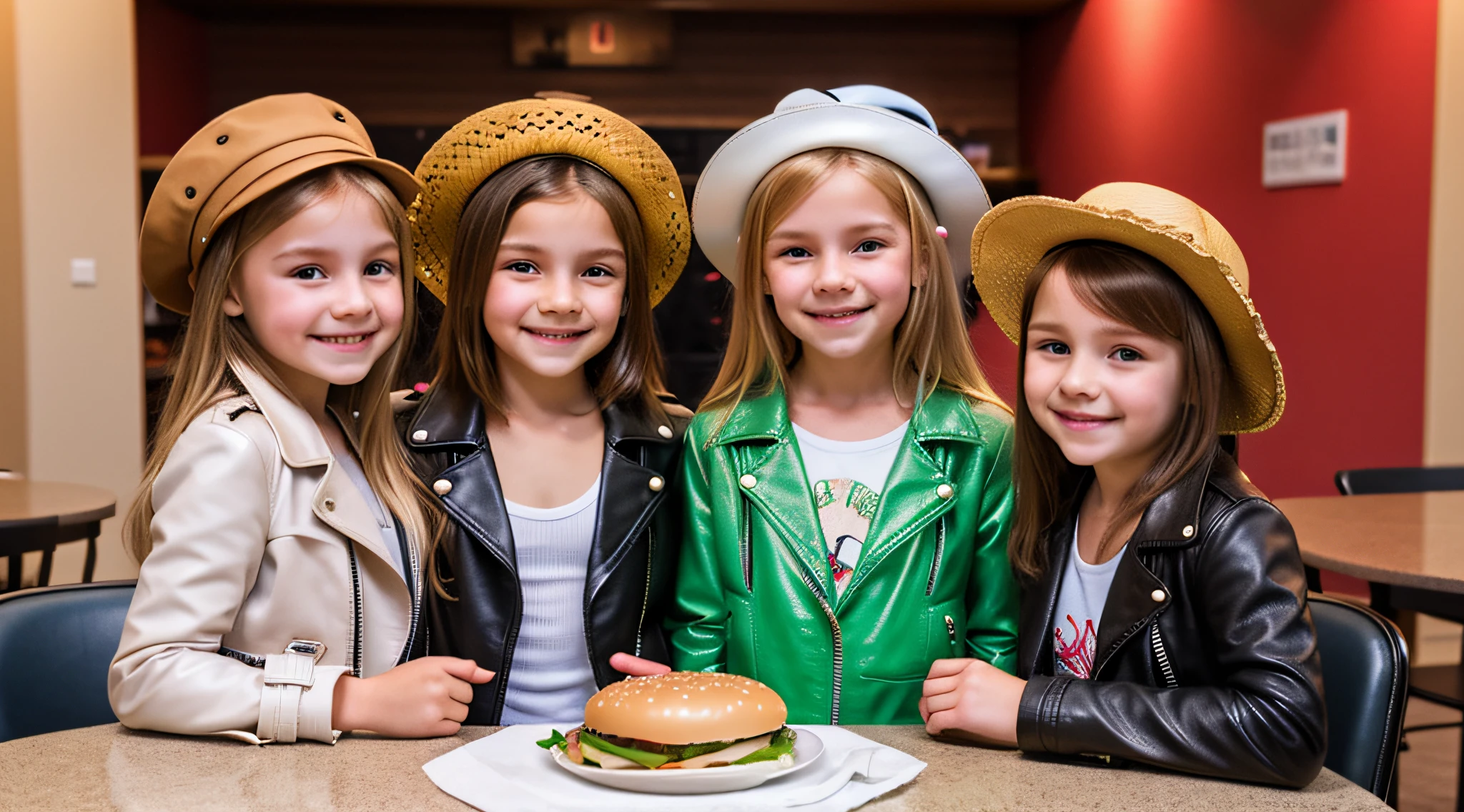 melhor qualidade, ultra high-resolution, (fotorrealista: 1.4), ultra-detalhado, incrivelmente detalhado, aluminum package, Big Mac, carne frita, Alface molhada, queijo derretendo, 3 BLONDE GIRLS in LEATHER hats and jackets, fechar para cima.