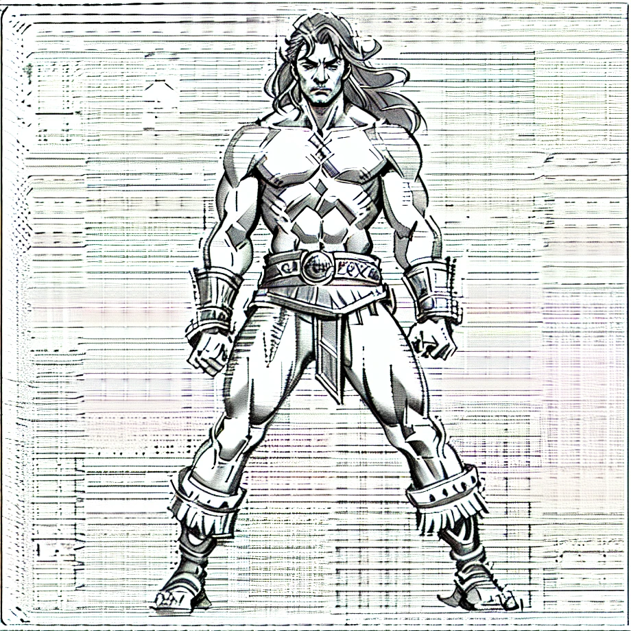 human old male, conan the barbarian, ((solo)), grayscale, monochrome, no background_with a pure white background, simple background, black and white art sketch