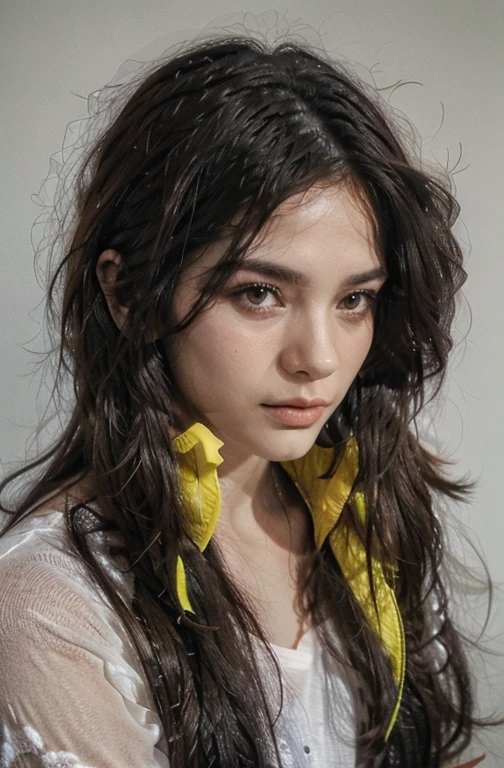 More realistic hair, wolf cut, Black hair with yellow streaks on the side