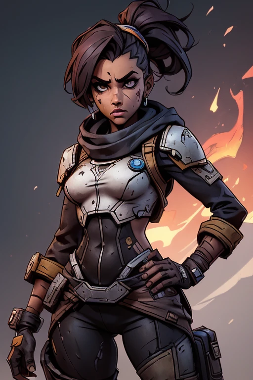 (((NSFW, sem roupas, pele escura))), (((NSFW, scientific fiction, pele escura, desenho de linha, aquarela))), with first person view high definition character art, personagem negra do jogo Borderlands, cabelo preto preso, First-person view, pronta para enfrentar seus inimigos, behind her a futuristic desert, personagem do jogo Borderlands. Esta imagem de alta qualidade, renderizada em 8K Ultra HD, mostra detalhes intrincados da cena. obra-prima aprimorada digitalmente ou pintada com requinte, scientific fiction, postura ativa, estilo de quadrinhos, post-apocalyptic fashion