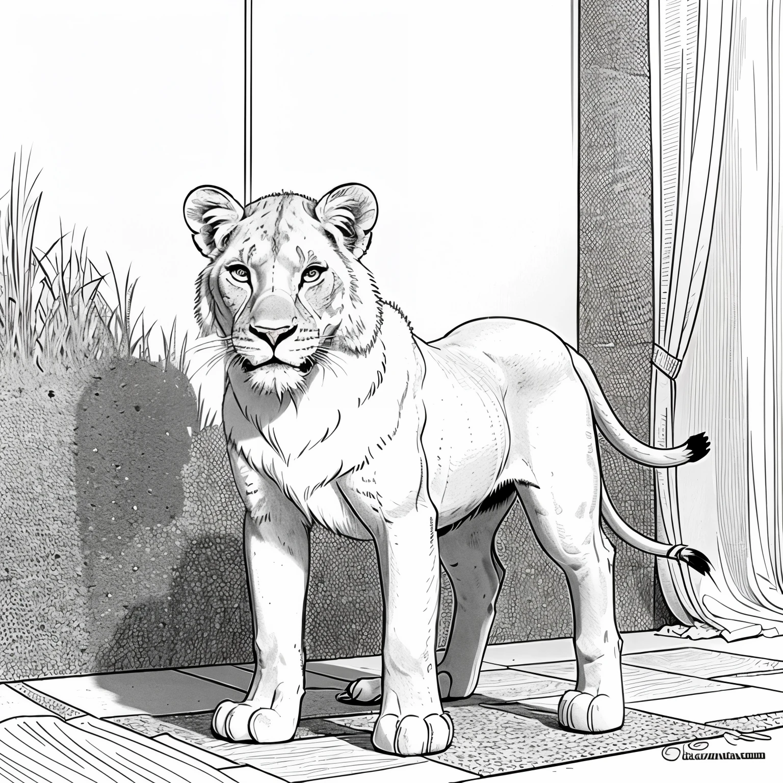 Lioness cute cartoon for coloring book