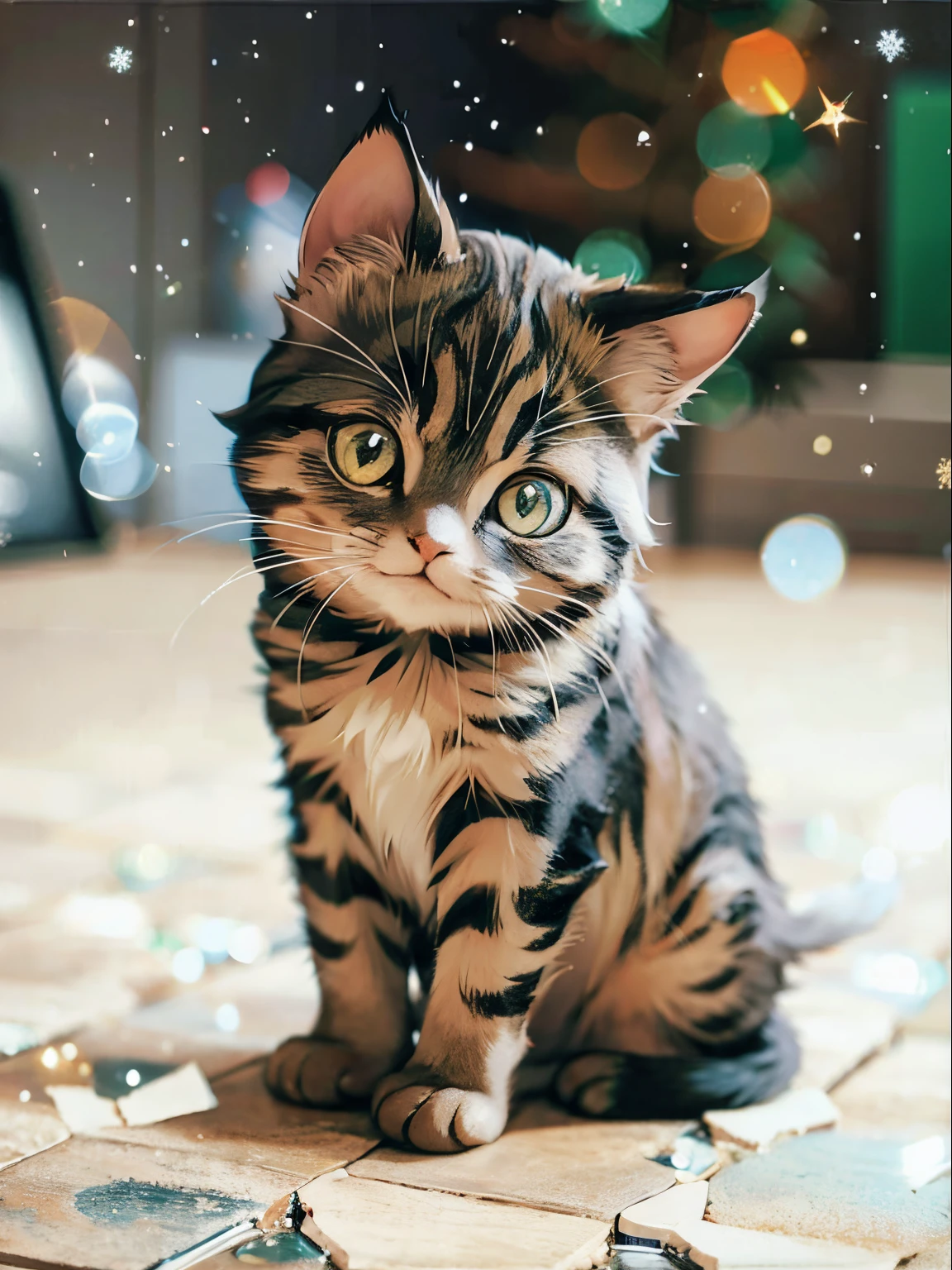 Anime style, cute cat, christmas setting