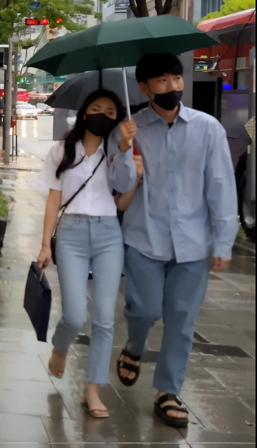 They walked down the street with umbrellas,