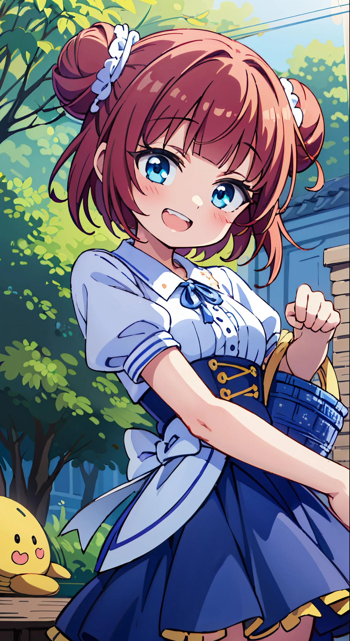 (masutepiece, Transparent air, Transparent eyes,Best Quality, Perfect Anatomy, High quality:1.4), absurderes, absolutely resolution, unbelievable Ridiculous, hight resolution, ultra-detailliert, Official art, Unity 8k壁纸, Kinetic typography,nice hand, Perfect hands, Detailed beautiful hands, Large_filesize, fulcolor, hight resolution, symmetric, exceptional, Best aesthetic, newest, Anime, very beautiful detailed body,The hair,faces,The eye, BREAK,  1 beautiful girl, (Cute:1.5), (Chibi: 0.8), (kawaii: 1.5), (Lori: 0.5), ( girl), BREAK(Red hair, short-hair,2 hair buns,Blunt bangs:1.4),(:D,grin:1.3),{Heterochromia,pale blue eyes,pale green eyes, Eye Highlights,The first hyperfine stars:1.5},Star eyes silhouette thick eyelashes, Double eyelids:1.2),(de pele branca),BREAK,Clear skin,Beautiful skin, ,(best quality face),(Top quality glowing eyes),(The best smile,:D:1.45) ,

BREAK, (Narrow waist), wide hips, polypropylene,(Happy,Smile:1.3), (((Cute Patchwork Quilt,kawaii room,Embroidery Accessories,)))(((Girly Goods,Cute Quilted Patchwork Toys,bow ribbon,Quilt Patchwork,basket))),

,BREAK,(((to stand))),  outside of house,Girls sitting and playing on the grass, (Upper body:1.35), [Delicate hair fluttering in the wind], Playground equipment in the park, amusement, (Dynamic Pose), upward-eyed,Waterfall,depth of fields,

 BREAK,wakame,wakame,wakame,(Cowboy Shot:1.4), 

BREAK,(Blurry background:1.3),(absurderes, hight resolution, Super Detail Art),cel shading,Clear Color, Lonely optical effect, Beautiful pictures, Bright glow, mystic atmosphere,(Close-up of girl:1.1), Mystical light particle effect,manga influence, clean line drawings,