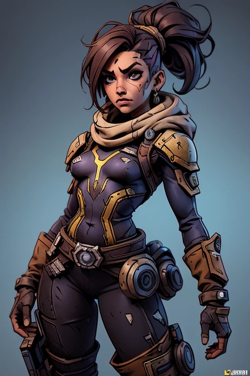 (((sem roupas, pele escura))), (((scientific fiction, pele escura, desenho de linha, aquarela))), with first person view high definition character art, personagem negra do jogo Borderlands, cabelo preto preso, First-person view, pronta para enfrentar seus inimigos, behind her a futuristic desert, personagem do jogo Borderlands. Esta imagem de alta qualidade, renderizada em 8K Ultra HD, mostra detalhes intrincados da cena. obra-prima aprimorada digitalmente ou pintada com requinte, scientific fiction, postura ativa, estilo de quadrinhos, post-apocalyptic fashion