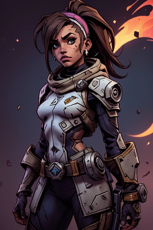 (((sem roupas, pele escura))), (((scientific fiction, pele escura, desenho de linha, aquarela))), with first person view high definition character art, personagem negra do jogo Borderlands, cabelo preto preso, First-person view, pronta para enfrentar seus inimigos, behind her a futuristic desert, personagem do jogo Borderlands. Esta imagem de alta qualidade, renderizada em 8K Ultra HD, mostra detalhes intrincados da cena. obra-prima aprimorada digitalmente ou pintada com requinte, scientific fiction, postura ativa, estilo de quadrinhos, post-apocalyptic fashion