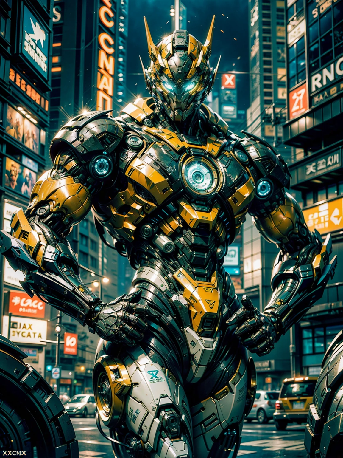megan fox), Cinematic, hyper-detailed, black muscles with neon veins, perfect muscular anatomy of a bald super muscular female android girl. Beautiful color grading, enhancing the overall cinematic feel. Unreal Engine renders her anatomic cybernetic muscle suit to life; mesmerizing. With depth of field (DOF), every detail is focused and accentuated, drawing attention to her eyes and the intricate design of the anatomic cybernetic muscle suit . Max image resolution, using super-resolution technology to ensure pixel perfection. Cinematic lighting enhances her aura, while anti-aliasing techniques like FXAA and TXAA keep the edges smooth and clean. Realistic raytracing with RTX technology for perfect rendering of the anatomic cybernetic muscle suit. Additionally, SSAO (Screen Space Ambient Occlusion) gives depth and realism to the scene, the girl's anatomic cybernetic muscle suit become even more realistic. In the post-processing and post-production stages, tone mapping enhancement creates a captivating visual experience. The integration of CGI (Computer-Generated Imagery) and VFX (Visual Effect brings out the anatomic cybernetic muscle suit's intricate features seamlessly. Incredible detail with, with intricate hyper maximalist and hyper-realistic elements meticulously crafted into the artwork. Volumetric effects add depth and dimension, with unparalleled photorealism. 8K image resolution render, ensuring super-detailed visuals. The volumetric lightning adds a touch of magic, highlighting her beauty and the aura of her anatomic cybernetic muscle suit in an otherworldly way. High Dynamic Range (HDR) technology makes the colors pop, adding richness to the overall composition. Ultimately, this artwork presents an unreal portrayal of a super muscled cybernetic female android