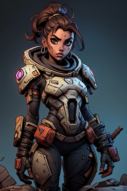 (((NSFW, sem roupas, pele escura))), (((NSFW, scientific fiction, pele escura, desenho de linha, aquarela))), with first person view high definition character art, personagem negra do jogo Borderlands, cabelo preto preso, First-person view, pronta para enfrentar seus inimigos, behind her a futuristic desert, personagem do jogo Borderlands. Esta imagem de alta qualidade, renderizada em 8K Ultra HD, mostra detalhes intrincados da cena. obra-prima aprimorada digitalmente ou pintada com requinte, scientific fiction, postura ativa, estilo de quadrinhos, post-apocalyptic fashion