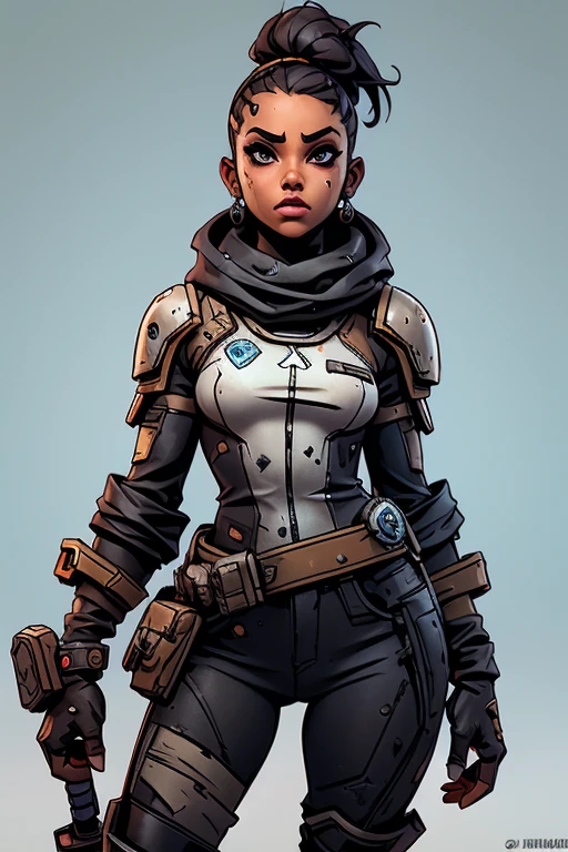 (((sfw, sem roupas, pele escura))), (((sfw, scientific fiction, pele escura, desenho de linha, aquarela))), with first person view high definition character art, personagem negra do jogo Borderlands, cabelo preto preso, First-person view, pronta para enfrentar seus inimigos, behind her a futuristic desert, personagem do jogo Borderlands. Esta imagem de alta qualidade, renderizada em 8K Ultra HD, mostra detalhes intrincados da cena. obra-prima aprimorada digitalmente ou pintada com requinte, scientific fiction, postura ativa, estilo de quadrinhos, post-apocalyptic fashion