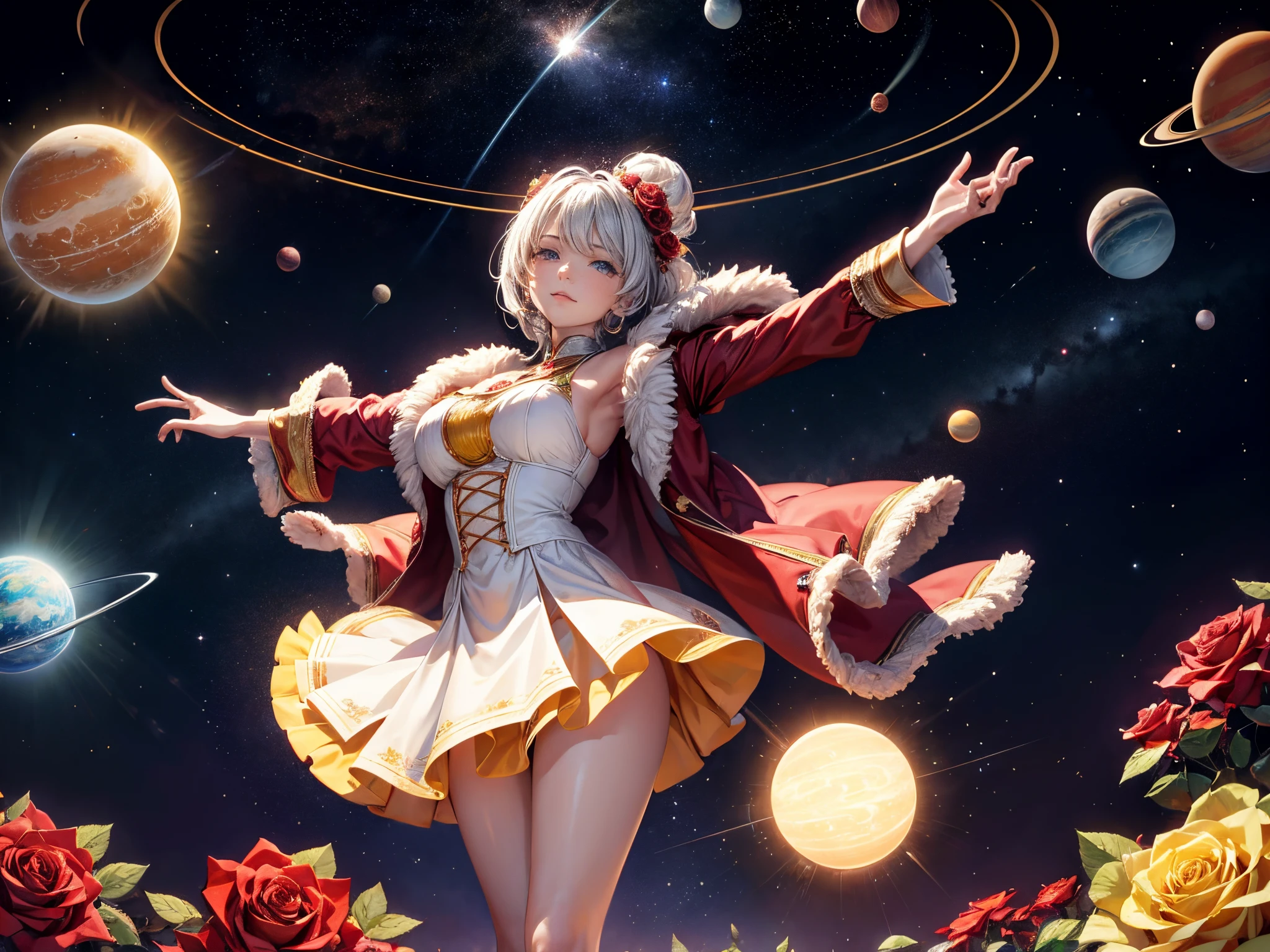 ((NSFW:-0.9, (nipple:-0.9), Acutance:0.85, White and Red, Mystic sight, (many Dazzling flush lights with lens flares), Luminous Particles, many colorful Lights )) . best quality, (masterpiece:1.3, ((realistic and photorealistic with touch of rawness:1.37)), ultra detailed:1.3) . (Amazing KAWAII Idols Walking on stage), ((Extremely detailed (KAWAII face variations)) with joyful expressions), { oiled ivory skin | Overflowing Biomechanical HUGE and HEAVY boob | pretty hips | (Exquisitely White dress with back cutouts) | Full of flowers covering girl's body | long hair:-0.8 }, { (Visible naked backs with Overflowing sideboob) | ( Walking on stage with Red highheels, large crowd:1.4) } . (((Ass focus, butt crack))), Whole Body proportions and all limbs are anatomically accurate .
