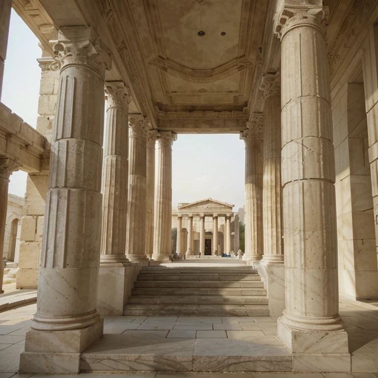 Architectural orders are identified by column type and entablature, a horizontal superstructure of moldings and bands. The entablature can be divided into architrave, frieze, and cornice. Ancient Roman architect Vitruvius used refinements like entasis and curvature. Curvature in monumental stone Greek architecture involves no straight lines, with horizontal elements like steps, podium, frieze, and cornice curving slightly upwards. Large stone works, functionality, and sparse detail are visible in the exterior form of the building.