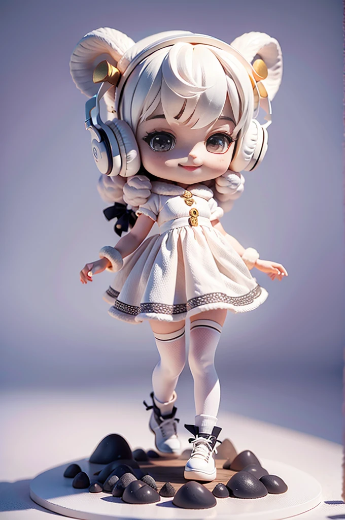 (masterpiece), (excellent), (ultra-detail), (Full body: 1.2), (Solo Body), white theme, sheep magician, kawaii, opened mouth, smile, Headphones, fur texture, popmart blind box, Clay texture, Step on the world, black and white background, natural light, bestquality, ultra-detail, 3D Art, C4D, OC renderer, 3D rendering, 10