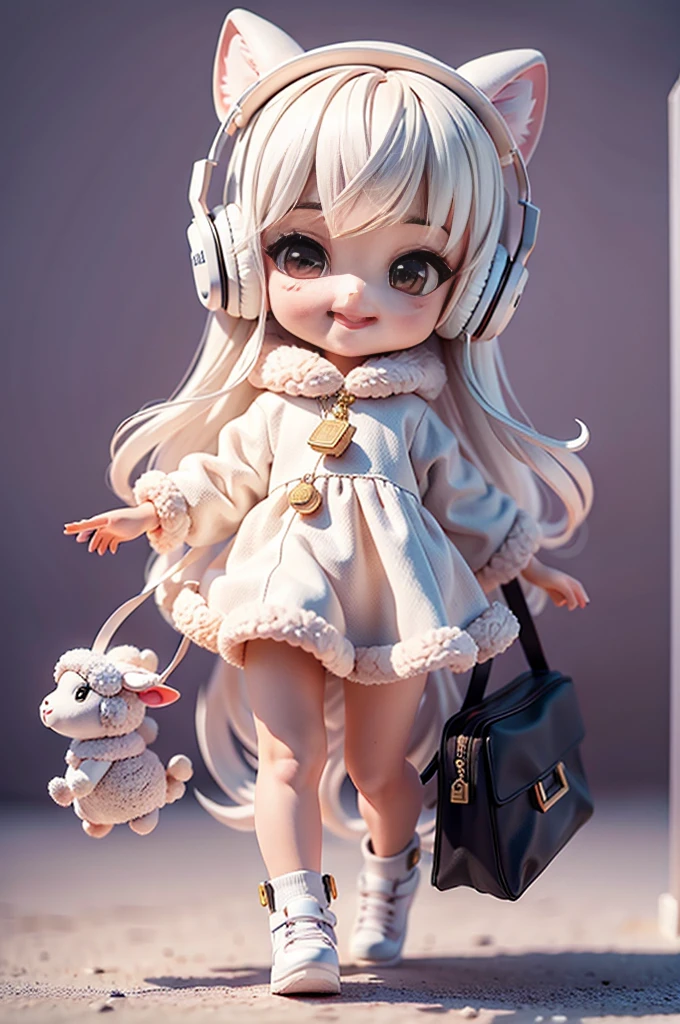 (masterpiece), (excellent), (ultra-detail), (Full body: 1.2), (Solo Body), white theme, sheep magician, kawaii, opened mouth, smile, Headphones, fur texture, popmart blind box, Clay texture, Step on the world, black and white background, natural light, bestquality, ultra-detail, 3D Art, C4D, OC renderer, 3D rendering, 10