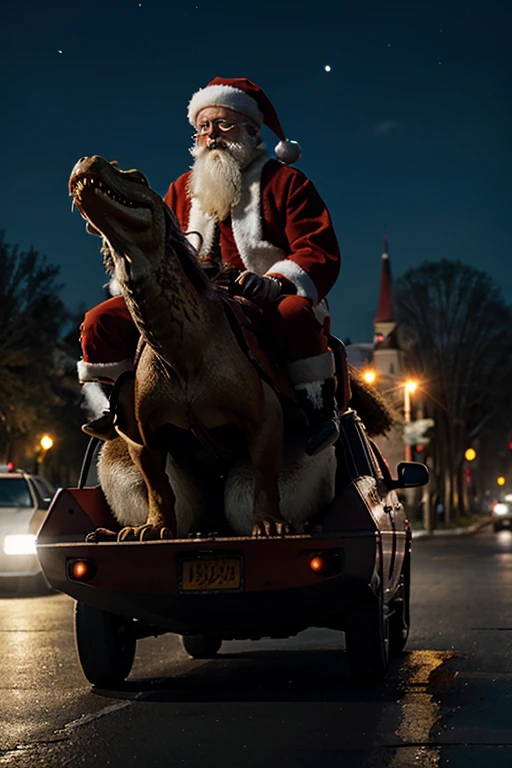 santa with alligators pulling sleigh In the style of the movie ‘Back to the Future