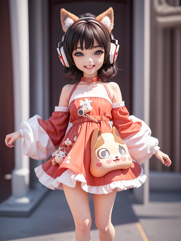top-quality、​masterpiece、hight resolution、。.。.3D、From Side, Rabbit Girl、sixteen years old、kawaii、Baby face、The upper part of the body、Round and cute eyes、big eye、a purple eye、Smile with open mouth、teak、Colossal tits、thin waist、short-hair、Pink hair、Red inner color hair、Grabbing his chest with his hands、Santa Claus Bikini、micromini skirt、