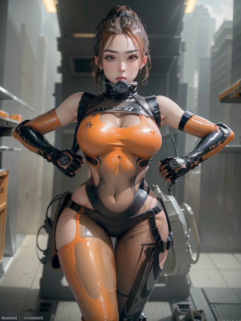 1 girl, gas mask, gpnvg in the helmet, high heeled boots, gloves, ((Full body)), ponytail hair, tactical gear, holding and aiming automatic rifle, (Luxury orange latex Bodysuit:1.4), high resolution, Sharp focus, beach in the background,
((Best quality)), ((masterpiece)), (highly detailed:1.3), Depth-of-field, Multi-layered textures,(Hyperrealistic), HDR (High Dynamic Range), Ray Tracing, NVIDIA RTX, Unreal 5, Subsurface scattering, PBR Texturing, Post-processing,
Anisotropic Filtering, Maximum clarity and sharpness, Wide aperture, Low ISO, White balance, Rule of thirds, 8K RAW, (extremely slutty), (Highly realistic skin),