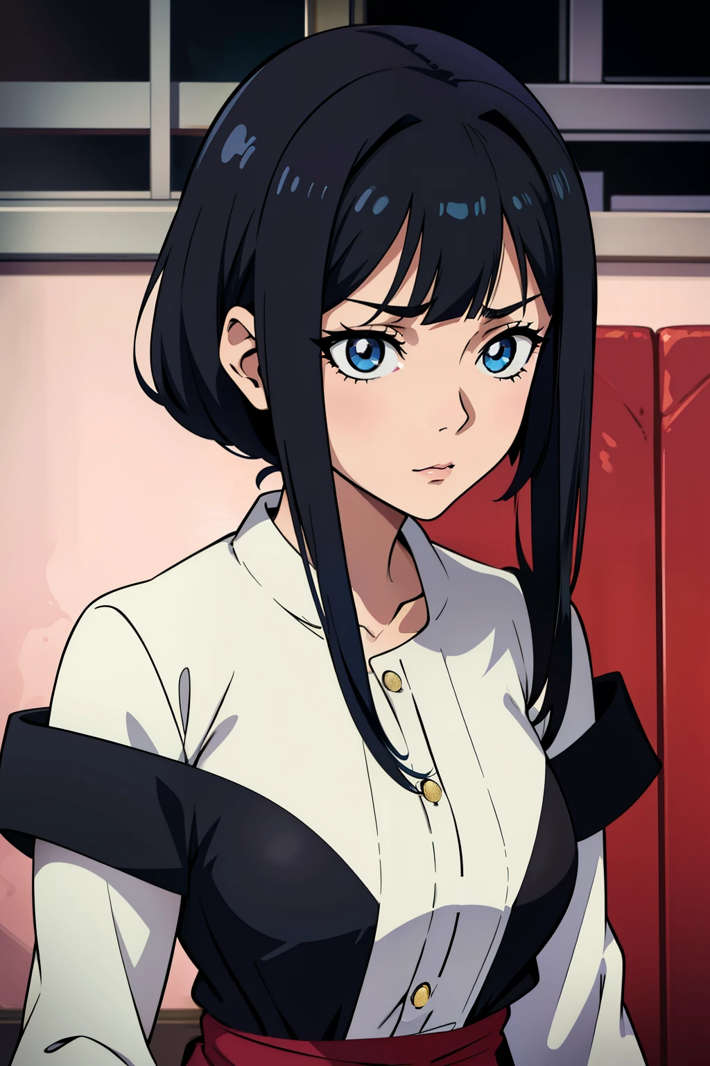 ((best quality, 1girl)), Garota anime com cabelo castanho escuro e olhos castanhos vestindo uma camisa preta, sharp eyes, trending on pixiv, Shin Hanga, visual anime de uma menina bonito, anime moe artstyle, Sui Ishida com cabelo preto, arte cg anime suave, anime semi realista, em estilo anime, uma garota de anime, Semi - anime realista