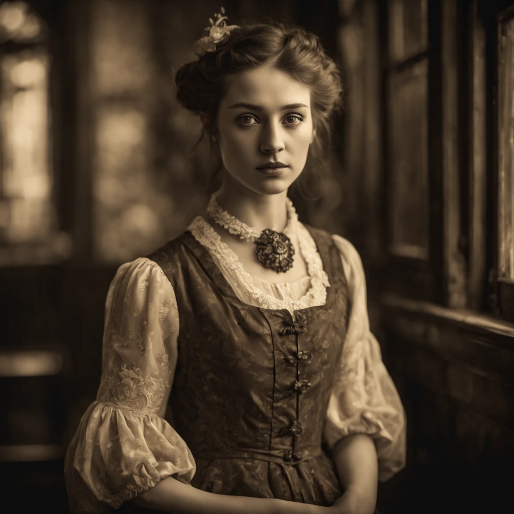 Extrememly realistic Student in the style of edwardian beauty, sepia, layered textures and patterns, black mountain college, bloomsbury group, portraiture specialist, elegantly formal  (Rembrandt Lighting), zeiss lens, ultra realistic, (high detailed skin:1.2), 8k uhd, dslr, Dramatic Rim light, high quality, Fujifilm XT3 HDRI --ar 2:3