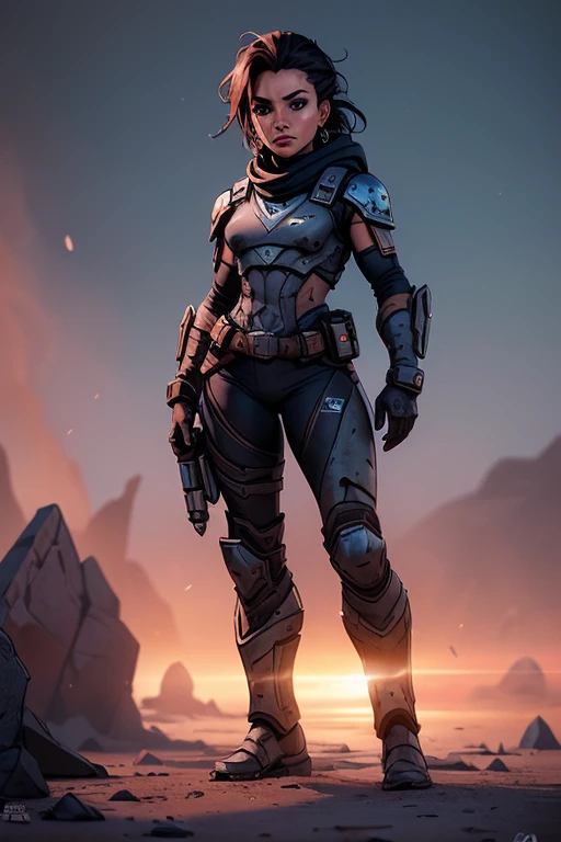 (((sfw, roupas rasgadas, pele escura))), (((sfw, scientific fiction, pele escura, desenho de linha, aquarela))), with first person view high definition character art, personagem negra, cabelo preto preso, caminhando totalmente nua por um deserto futurista, arte estilo jogo borderlands, Esta imagem de alta qualidade, renderizada em 8K Ultra HD, mostra detalhes intrincados da cena. obra-prima aprimorada digitalmente ou pintada com requinte, scientific fiction, postura ativa, estilo de quadrinhos, ((sfw post apocalyptic fashion))