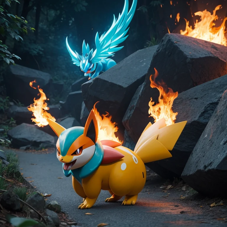 criaturas tipo pokemon, con elemento fuego