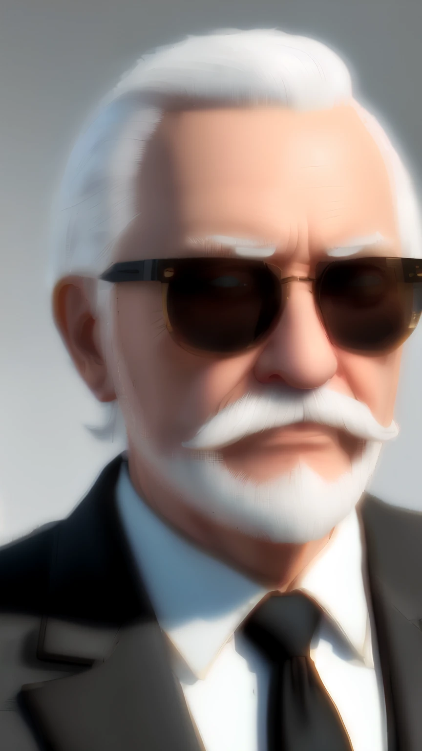 a man with a beard and wearing sunglasses talking on a mobile phone, Cyberpunk Old Man, hide the pain harold, An old man with a mustache, Very realistic digital art, 3d render senior artist, white hair and white beard, an old man, white beard, wise old man, Colonel Sanders, An 80-year-old man, Short white beard, Highly realistic digital art