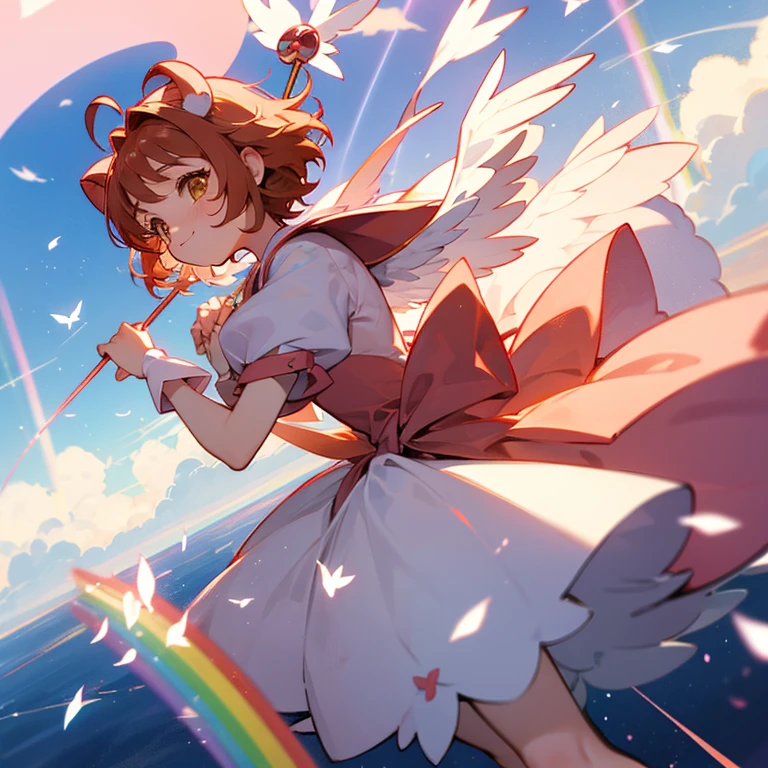 Cardcaptor Sakura、clear card version、kinomoto sakura、kirakira、fluffly、clear sky and sun、ssmile、There is a rainbow in the sky、Flying in the sky