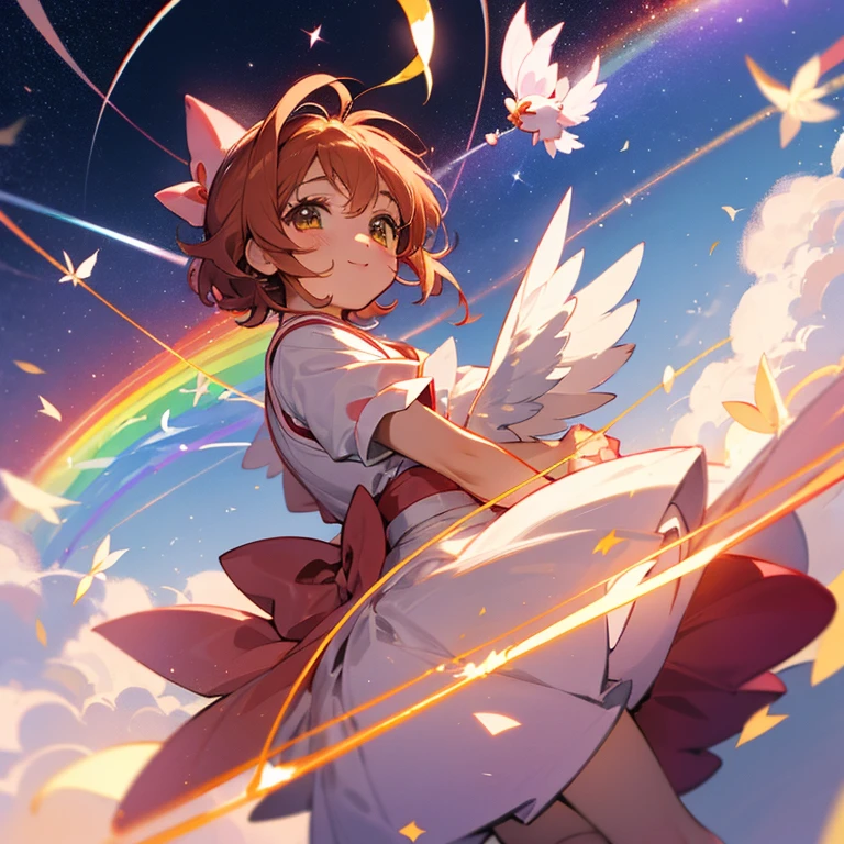 Cardcaptor Sakura、clear card version、kinomoto sakura、kirakira、fluffly、clear sky and sun、ssmile、There is a rainbow in the sky、Flying in the sky