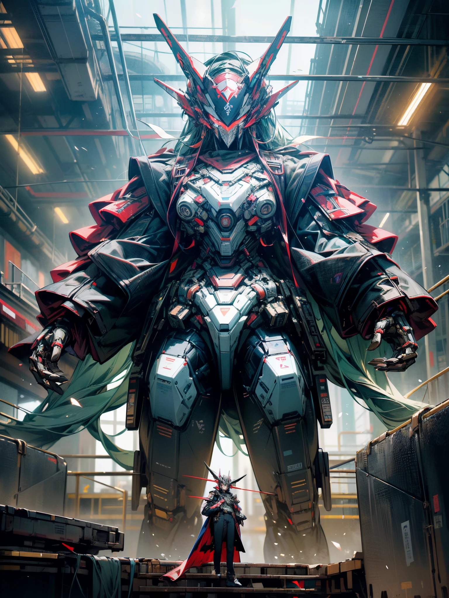 ((tmasterpiece)),((Best quality)),((Perfect details)),((A high resolution)),(Upp),giant mecha,Cyberpunk art of a,future reality,フォトリアリスティック,复杂,Look up at the perspective,structurally correct,stand posture,meticuloso