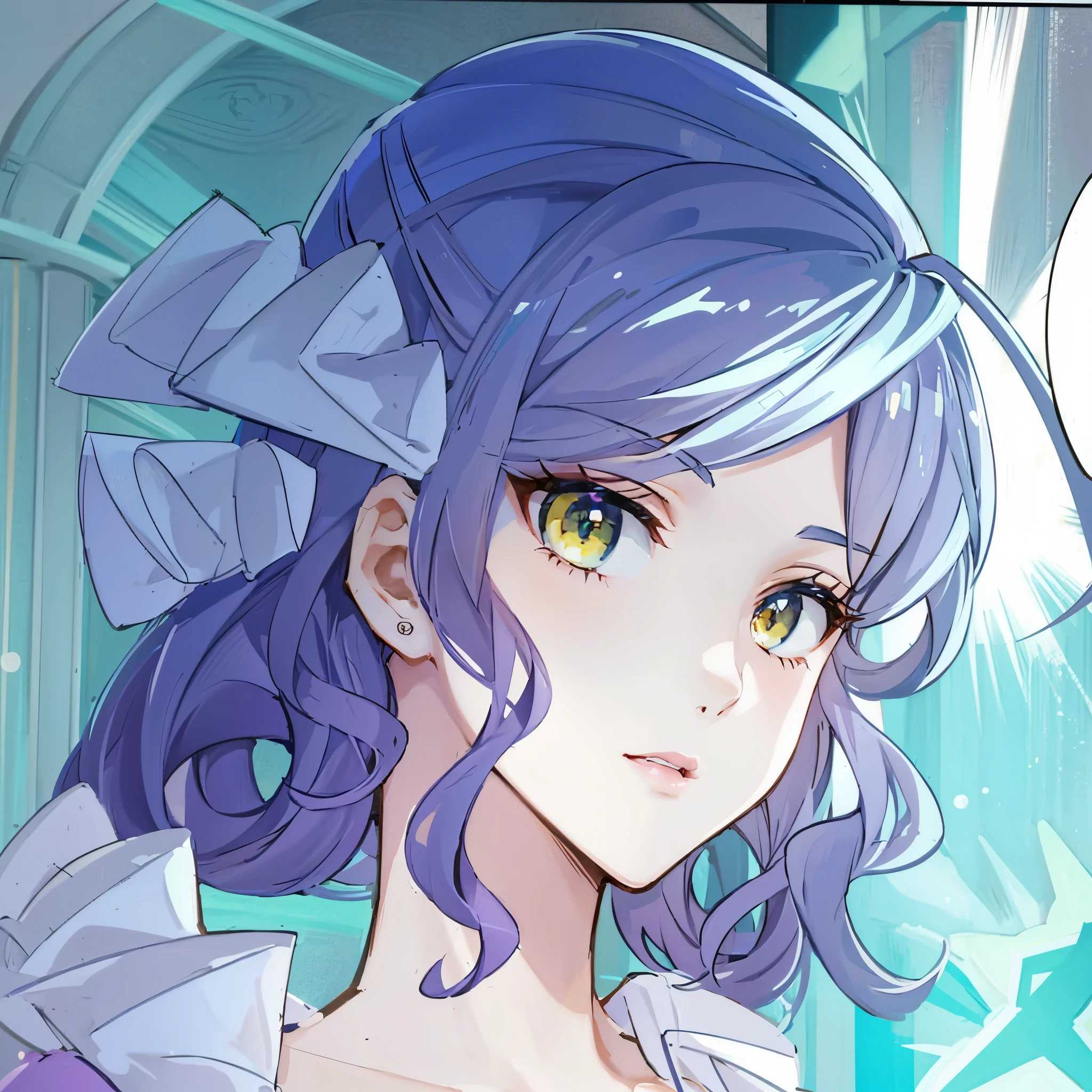 garota anime com cabelo azul e vestido roxo em um quarto, Impacto de Ayaka Genshin, portrait knights of zodiac girl, crisp clear rpg portrait, Keqing de Genshin Impact, ayaka jogo genshin impact, visual anime de uma jovem mulher, arte chave detalhada do anime, cushart krenz arte chave feminina, Personagem Genshin Impact, linda, sensual,olhos chamativos e marcantes