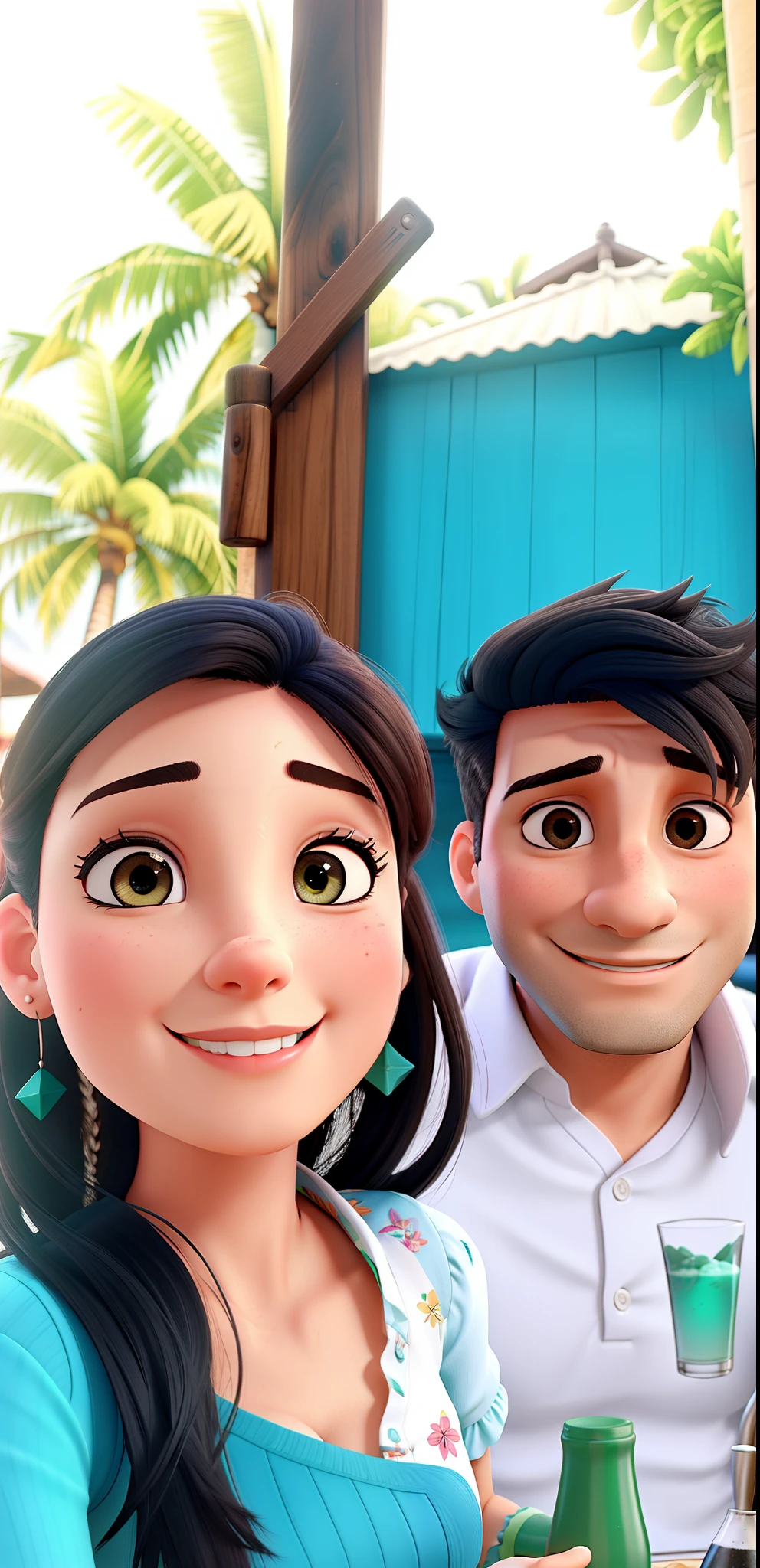 casal num bar se divertindo bebendo