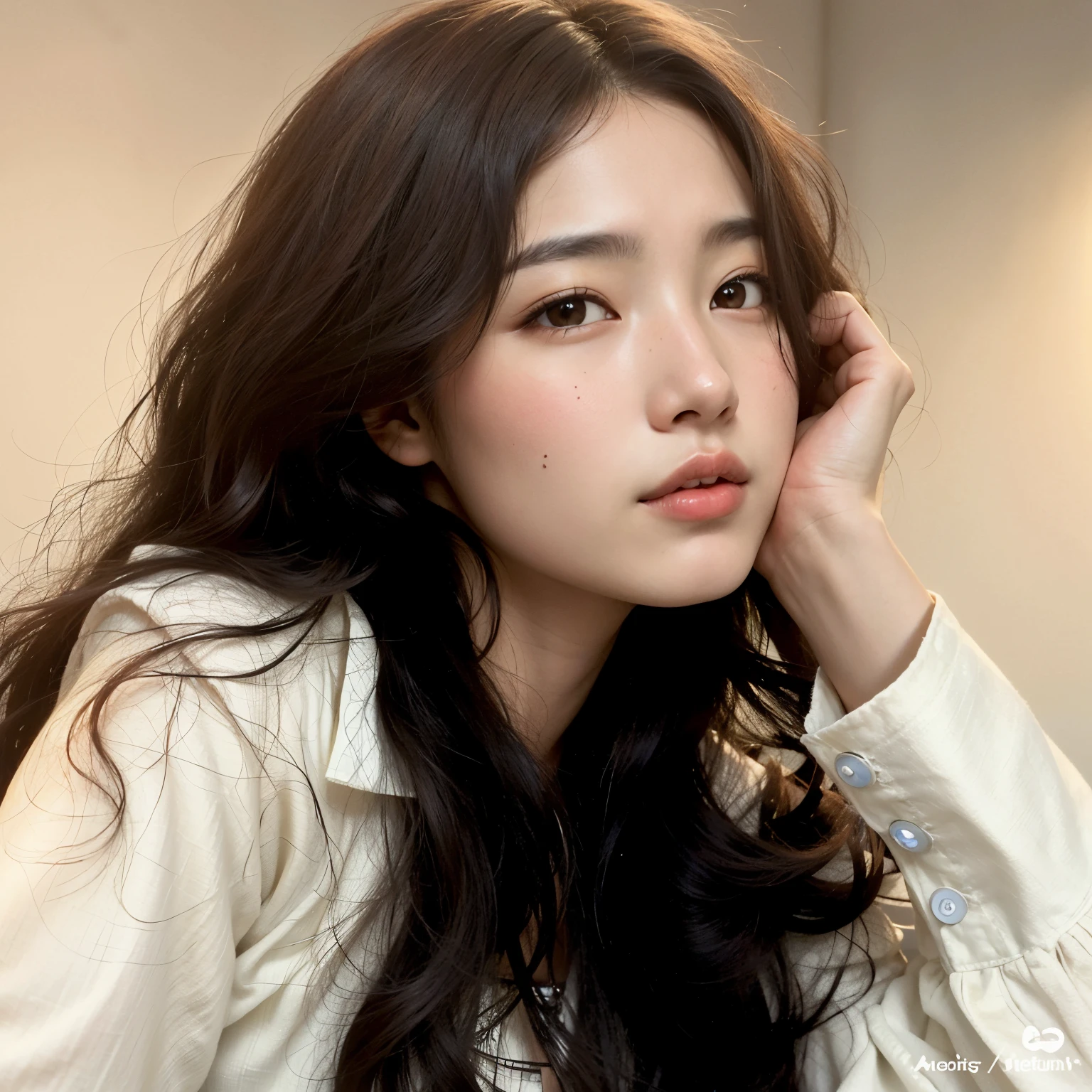 Araffe Asian woman with long hair and a white shirt, maquiagem sul-coreana popular, Ulzzang, maquiagem coreana popular, linda mulher coreana jovem, mulher coreana jovem bonita, Mulher sul-coreana bonita, young adorable korean face, song hye - kyo, wan adorable korean face, Sakimichan, Heonhwa Choe, Hwang SE - EM, Bae Suzy