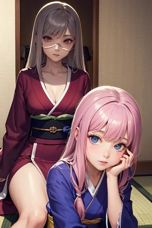 ((porte long kimono japonais))  ;une femme avec des cheveux rouges et un kimono japonais ,Kim Possible, illustration dessinée, dans le style dessin animé, personnage d’animation, Personnage de dessin animé,  bande dessinée, Mary Jane, taille, inspiré par Daphne McClure, dessin animé, Photo de Slim Girl, , she is well covered only her face can be seen, position de combat